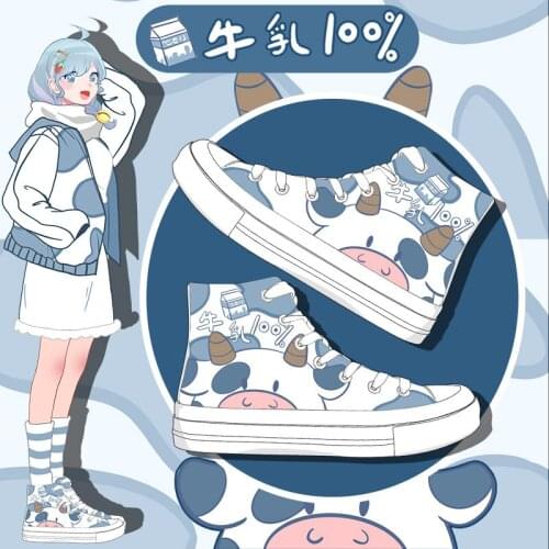 Japanese Cute Kawaii Cartoon Hand Painted Canvas Shoes Girls Students Casual Sneakers Fashion Flat Lace-Up Breahable Women Shoes