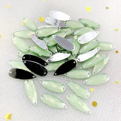 40Pcs 8*22mm Long drop Shape Resin Rhinestones Applique Stones And Crystal Gems Flatback For Costume 2 holes Button Crafts