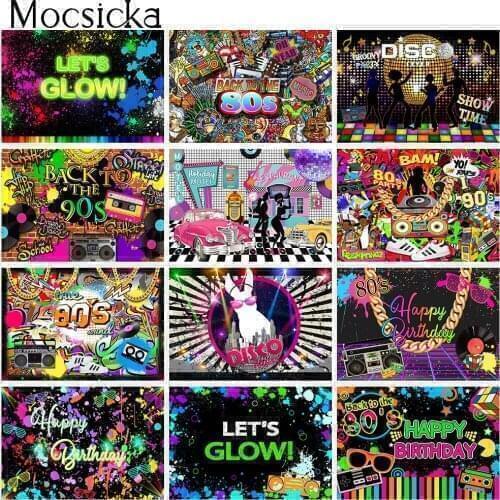 90s Themed Birthday Backdrop Hip Hop 80s Disco Party Background Lets Glow Graffiti Painting Splash Photocall Retro Photo Shoot