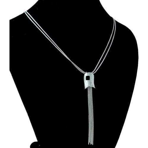 Vintage Gothic 100% 925 Sterling Silver Long Necklace For Women Geometric Tassel Pendant Double Snake Chain Punk Jewelry