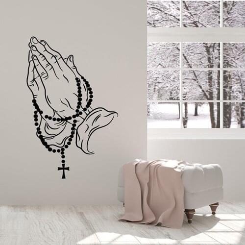 Beads Cross Hands Christian Prayer Room Vinyl Wall Decal Home Decor Living Room Art Mural Wall Stickers Gift