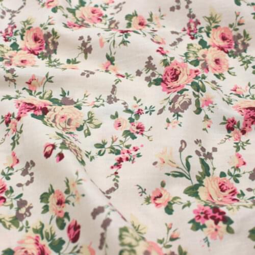 Printed Floral Vintage Style 100% Cotton Poplin Fabric Flower Cotton Fabric for Dress,Shirts,Black,Beige,Blue,Pink,by the meter