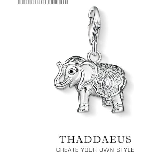 925 Sterling Silver Vintage Elephant Pendant Charm Trendy Men Fashion Jewelry Fit Bracelet Chain Animal Lucky Jewelry Gift