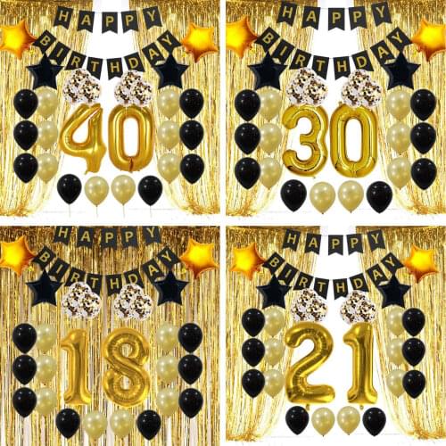 18 21 30 40 Years Old Foil Balloons Happy Birthday Man Woman Party Decorations Adult Anniversary Supplies Gold Balloon