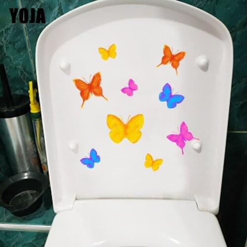 YOJA 22.3X22.5CM Color Butterfly Kids Rooms Wall Sticker Lovely Cartoon Bathroom Toilet Decor T1-2129