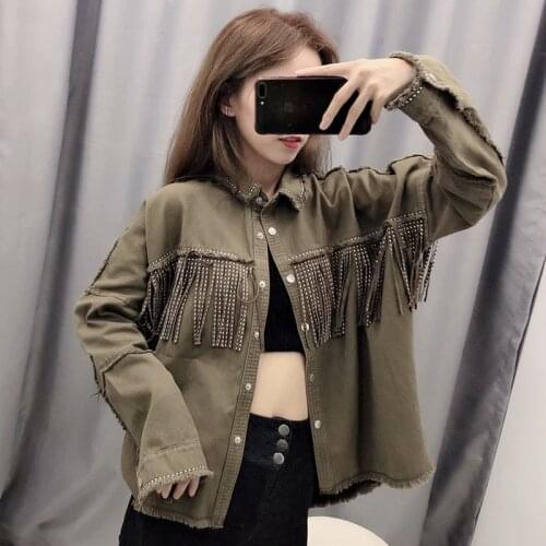 Womens jacket tassel denim jacket jacket women loose trendy womens windbreaker womens bomber jacket womens spring jacket