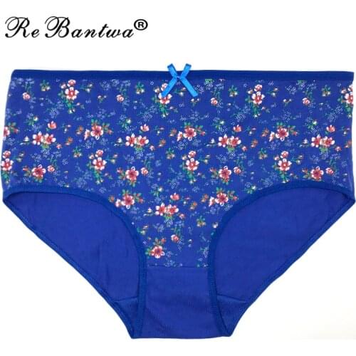 Rebantwa 2018 Floral Print Big Size Panties Women Sexy Cotton Briefs High Waist Underwear Girls Plus Size 2xl 3xl 4xl 5pcs/lot