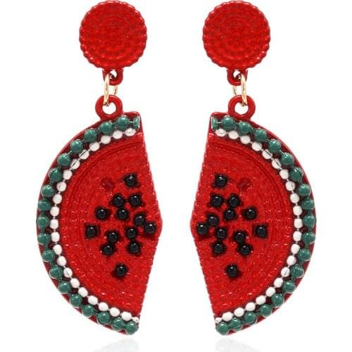 Japan and South Korea new small fresh rice beads fruit earrings personality wild hand-woven watermelon earrings wholesale