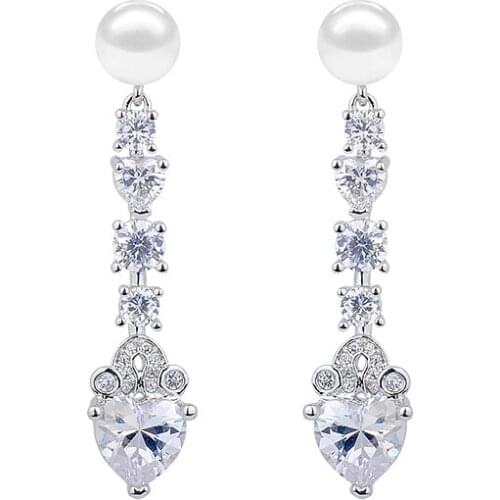 YAN MEI Elegant big Waterdrop Earring CZ Pearl Silver Color luxury Stud earrings Womens Valentines Day Gift GLE6196