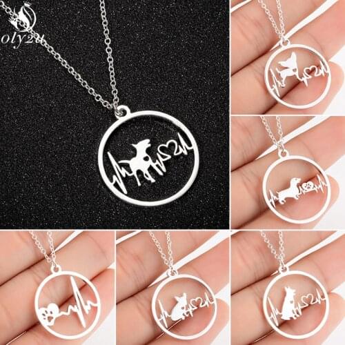 Cartoon Chihuahua Dog Pendant Necklace Animal Footprints Paw Choker Bulldog Dachshunds Necklaces Women Stainless Steel Jewelry