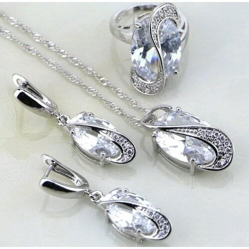 Classic Oval Shaped White Birthstones 925 Sterling Silver Jewelry Sets For Women Wedding Necklace/Earrings/Pendant/Ring