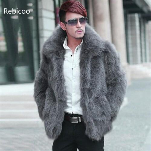 Winter Male Faux Fur Coat Jacket Men Brand Clothing Long Sleeve Turn Down Collar Solid Overcoat Warm Outwear Hairy Fur Coat
