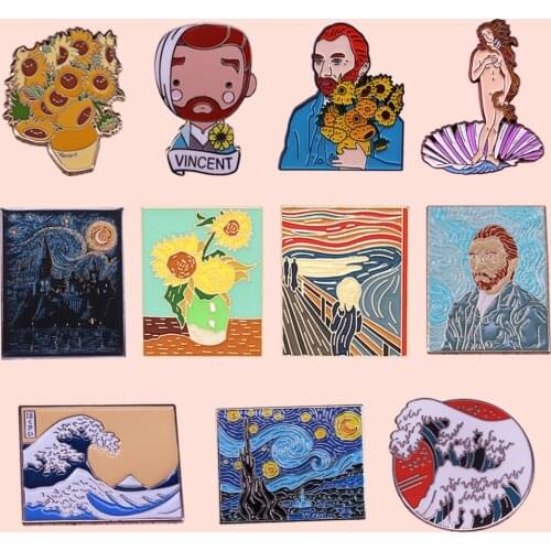 ZF2547 Van Gogh Art Wave Brooch Collection Pin Metal Enamel Pins For Women Men Lapel Pin Backpack Bags Hat Badge Gifts