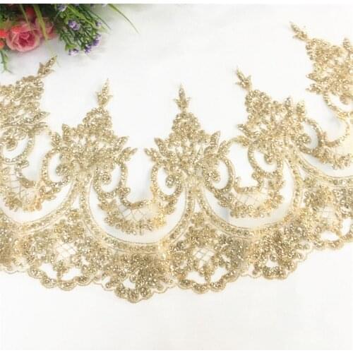 3Meters Gold Shiny Sequins Gilded Glitter Hot Drilling Royal Flower Wedding Dress Curtains Clothing Lace Accessories Mesh 17cm