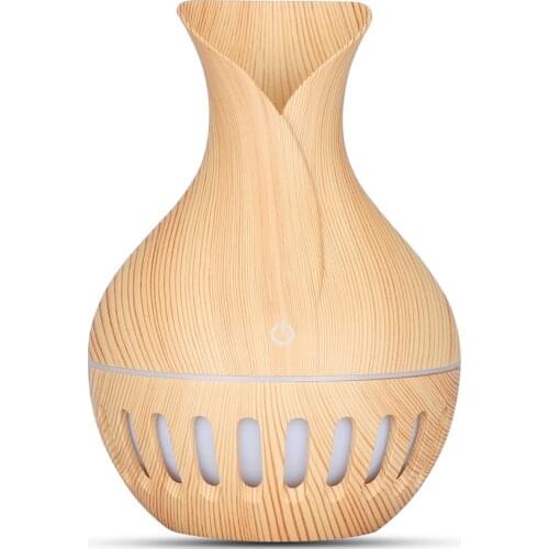130ml Cold Mist Mini Humidifier, 7 LED Lights, Wooden Pattern Portable USB Ultrasonic Diffuser for Office, Baby, Bedroom, Car