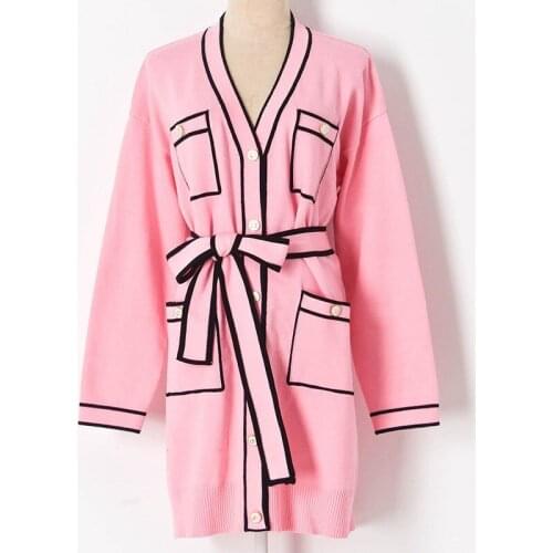 2021 Spring Autumn Women Sweater Cardigans Pink Knit Jersey V-Neck Long Sleeve Loose Oversize Harajuku Korean Lady Clothes ins