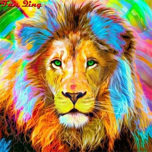 5D Diamond Embroidery Color Lion Pictures Rhinestones Full Square Round Drill Animals Painting Mosaic Cross Stitch Manual Gift
