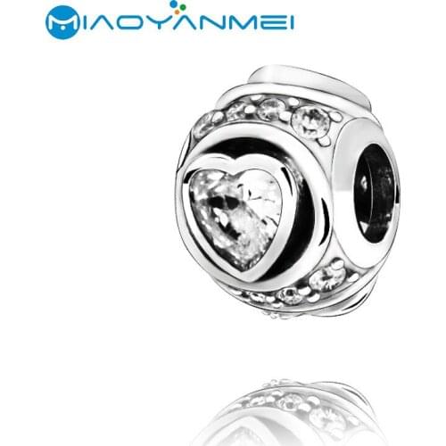 925 Sterling Silver Jewelry Beads Elevated Heart Charm Fit Original Pandora Bracelets Women DIY Fashion Gift