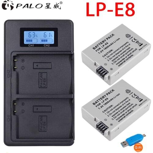 PALO 2pcs LP-E8 LPE8 LP E8 1800mah battery AKKU case + LCD fast charger for Canon EOS 550D 600D 650D 700D X4 X5 X6i X7i T2i T3i