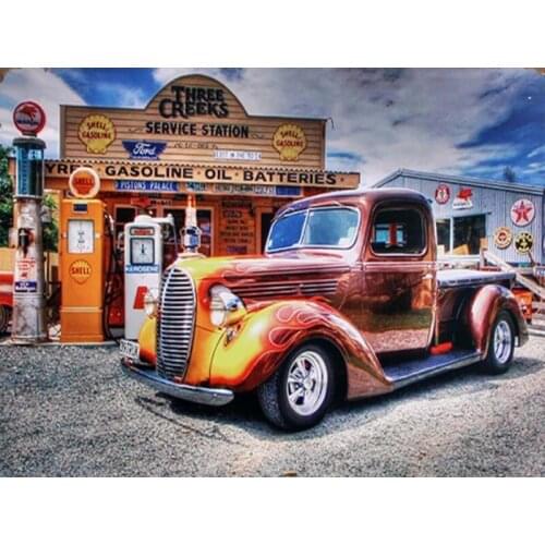 Diamond Painting, Gas Station Car 5D DIY Full Diamond Embroidery,Square/Round Diamond Mosaic,Cross Stitch Home Decoration P1110