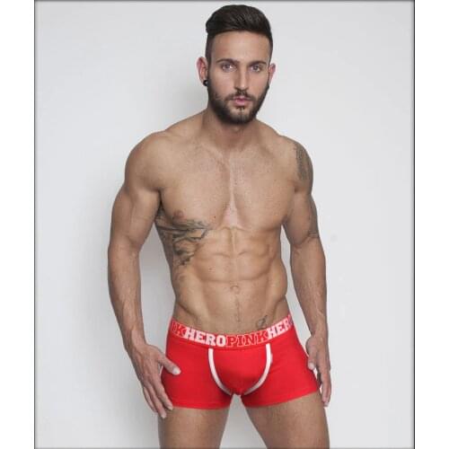 Free shipping!1pcs brand australia Pink hero solid boxers men sexy underwear gay boxers Flat foot shorts for men