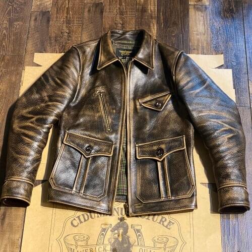 CDBT1550 Cidu Read Description ! Asian Size Super Quality Mens Genuine Cow Coat Cowhide Leather Aged Washing Jacket