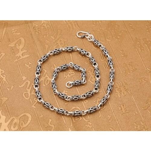 Solid 925 Sterling Thai Silver bamboo link Chain Necklace men women jewelry 6mm A4600
