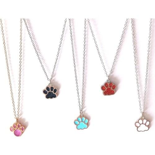 Enamel animal pawprint necklace metal choker chain bears paw pendant necklace fashion costume jewellery handmade boutique