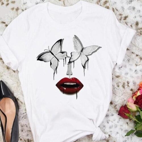 Women Cartoon Trend Butterfly Sexy Cute Short Sleeve Summer Female Tshirts Fashion Clothes Graphic T Top Lady Print Tee T-Shirt