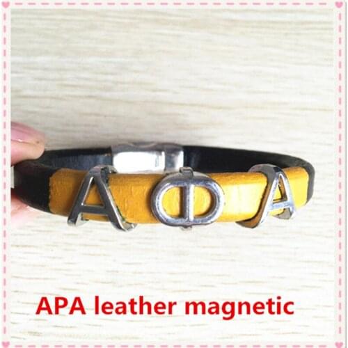 High APA Leather Magnetic Bracelet Sorority Phi Metal Bead Mixed Color Bracelet Greek Jewelry OGL009,1pcs