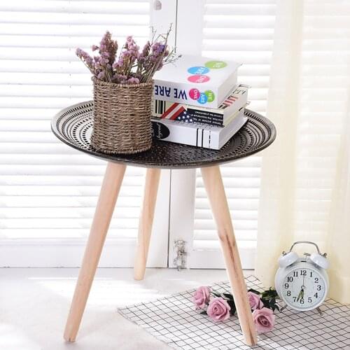 Creative Round Nordic Wood Coffee Table Bed Sofa Side Table Tea Fruit Snack Service Plate Tray Small Desk Living Room Furniture