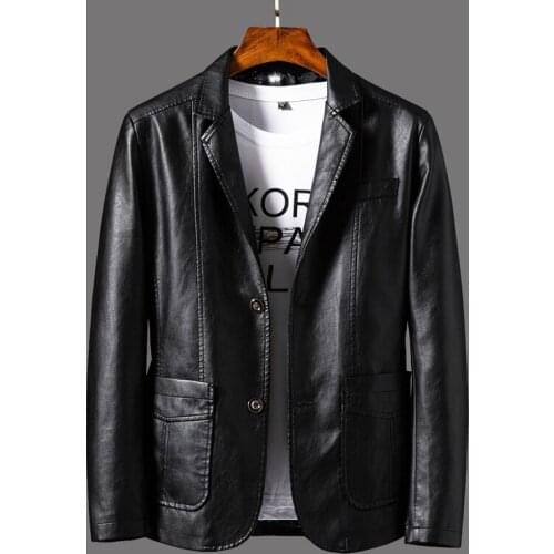 New Fashion Leather Jackets Men Jacket Button Outwear Mens Coats 2021 Spring Autumn Business Casual Suit Collar PU Jacket Coat