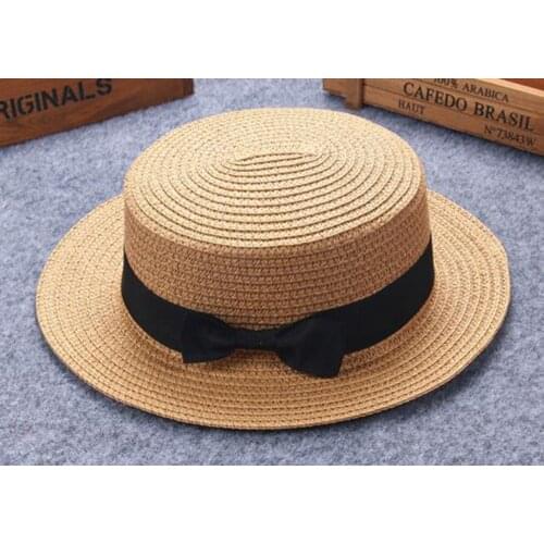 Summer Kid Butterfly Knot Straw Hats Fedora Flat Brim Bowknot Cap Hat Children Beach Sun Girls Sunhat Wide Brim Floppy For Girl