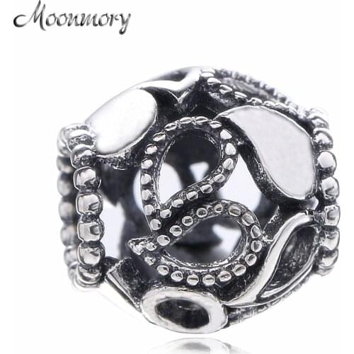 Moonmory Mini Launch Openwork 925 Sterling Silver Charm Bead Water Drop Shape Fit Brand Bracelet DIY Jewelry Accessory