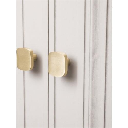 Moden Simple Square Brass Handle Handmade Drawer Cupboard Wardrobe Door Knobs DIY Golden Single Hole Knob Furniture Pull