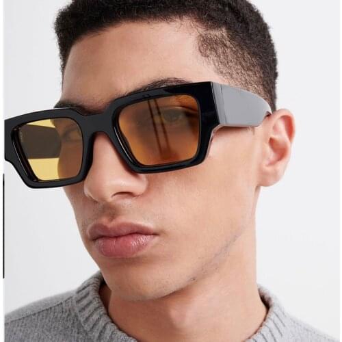 Square acetate black frame mens sunglasses oversize style yellow lens