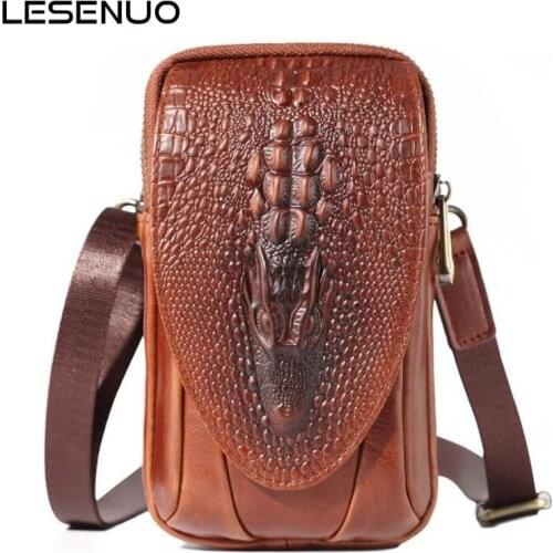 LESENUO Genuine Leather Mens Mobile Wallet Vintage Wallet Multifunction High Quality Messenger Bags New Phone Pocket New