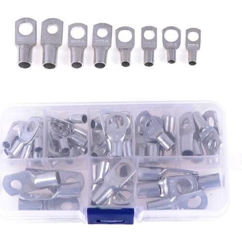 60Pcs Cable Lugs Set Terminal Silver Copper Electrical Block Wire Connectors Terminals For Battery Cable Ring Wire Auto Marine