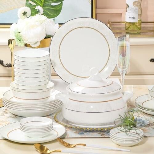 60 Heads ceramics Tableware Rice Bowl Dish Salad Noodles Bowl Plate Kitchen Soup Pot Tableware Dinnerware Set