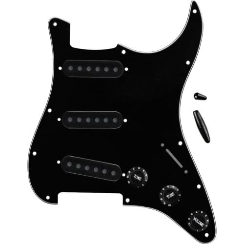 Set of Strat SSS Pickguard Plate 48/50/52mm Pickup Covers 2T1V Control Knobs Switch Tremolo Bar Tips for 11 Holes Strat Guitar