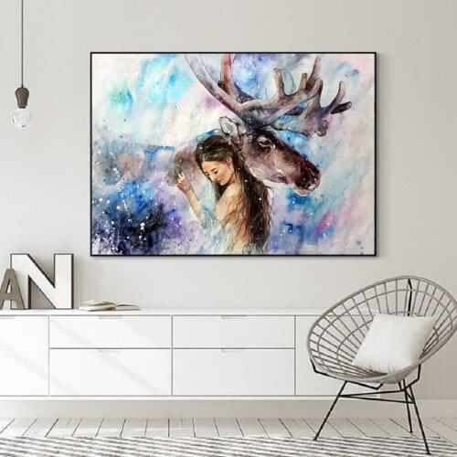 Nordic Water Color Elk Animals Canvas Painting Wall Art Posters Decorative Prints Posters Best Gifts Living Room Home Decor