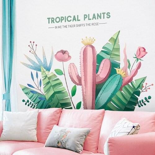 Nordic Green Plant Wall Stickers Living Room Bedroom Decoration Cactus Flowers Home Decor DIY Decals Art Vinyl Wallpaper