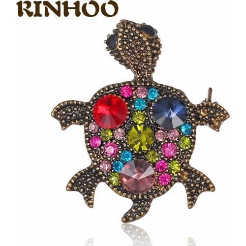 New Cute Colorful Rhinestone Tortoise Brooch Full Zircon Small Turtle Animals Brooches For Women Girl Personality Jewelry Gift
