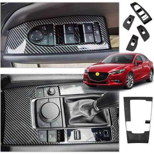LFOTPP Car Carbon Fiber Panel Cover For Mazda3 2019 2020 Central Control Gear Shift Box Auto Interior Styling Accessories 5Pcs