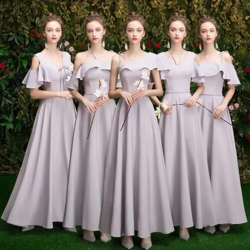 Bridesmaids Dress Illusion A-Line Strapless Spaghetti Straps Floor-Length Off The Shoulder Jersey Women Wedding Party Gown E309