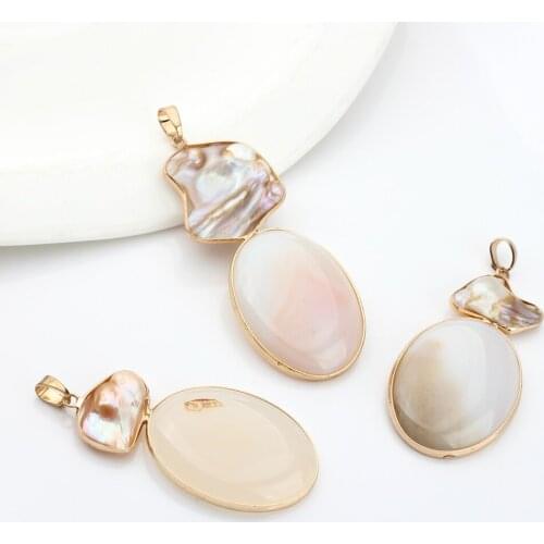 30*40mm Natural Stripe Stone Charm Pendant Oval Natural Shell Charms Pendant For DIY Jewelry Necklace Finding Accessories