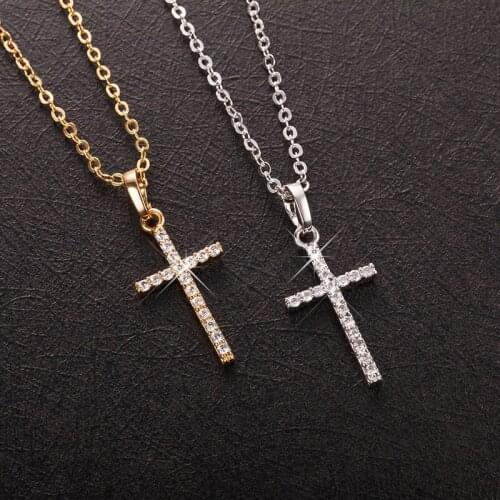 Luxury Cross Chain Necklace Women Men Gold /Silver Color Jewelry Zircon Pendant Necklaces Crucifix Christian Ornament Gifts