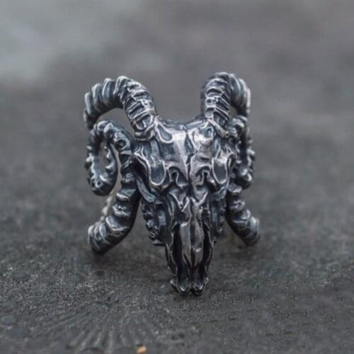 SECRET BOY Mens Punk Longhorn Goat Skull Ring Vintage Sheep Head Satan Knight Ring Fashion Gothic Jewelry Gift For Men