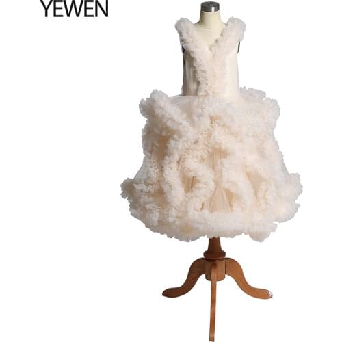Champagne Cloud little flower girls dresses for weddings Baby Party frocks sexy children images Dress kids Photoshoot