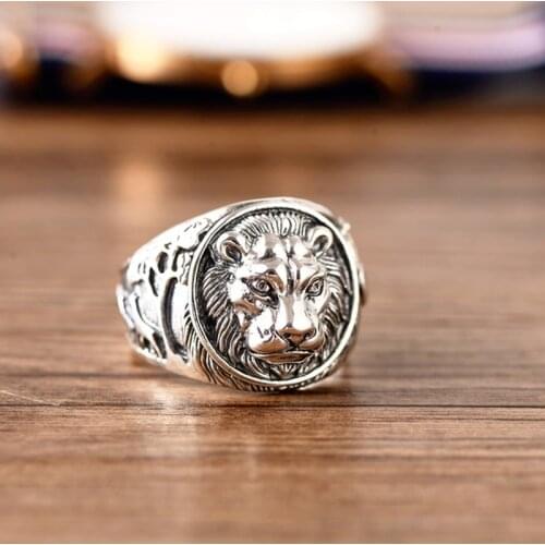 925 sterling silver Lion head Punk ring Women Men Ring
